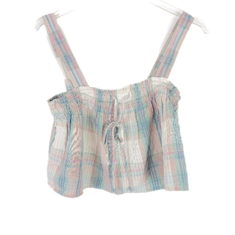 NWT American Eagle Pastel Plaid Stripe Swing Smock Crop Cami Tank Size XS NEW - Picture 2 of 11